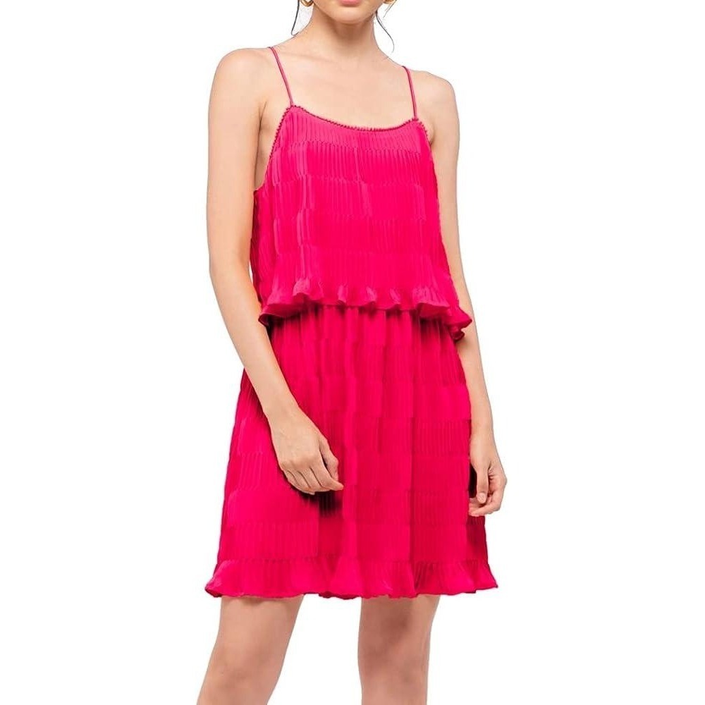 Anthropologie Moon River Pleated Tiered Popover Mini Dress XS Spaghetti Strap